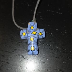 Blue and Yellow Venetian Glass Cross Pendant